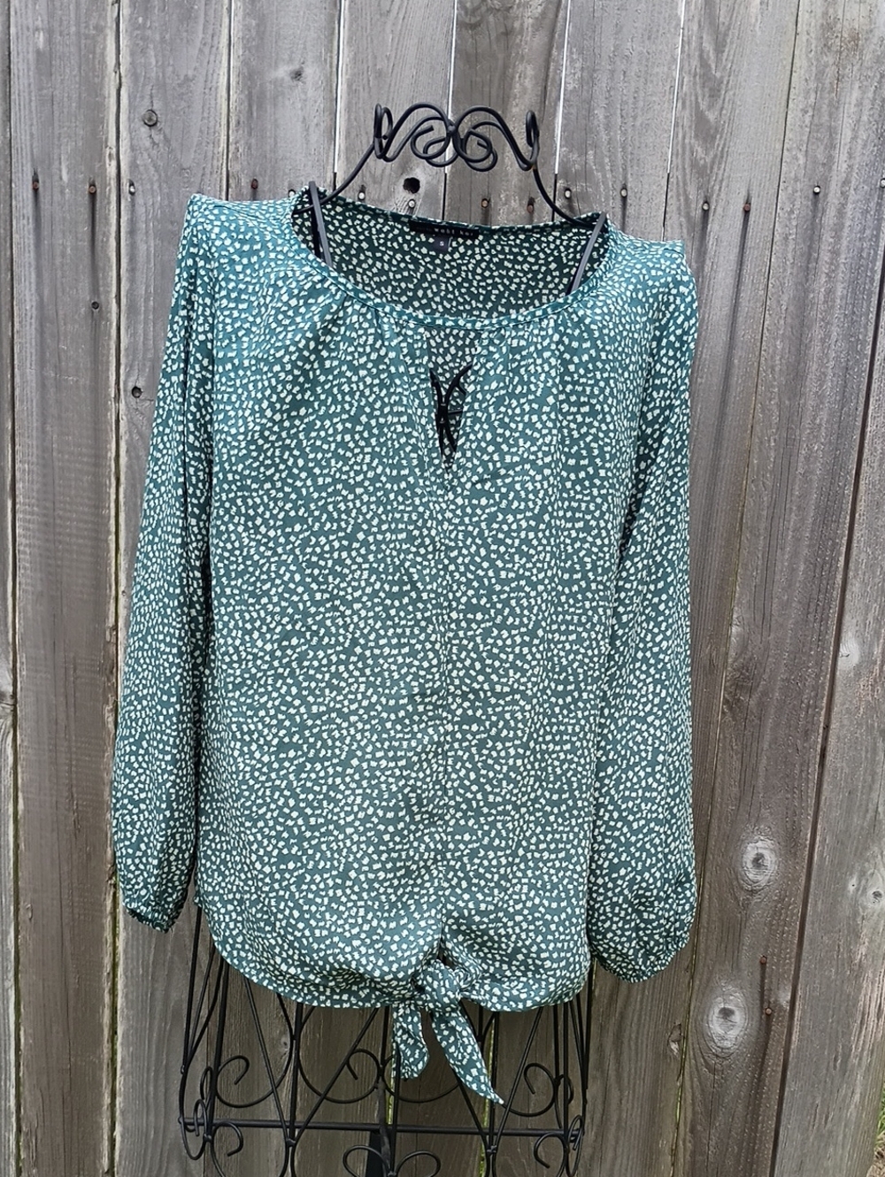 West Kei Teal Printed Tie-Front Long Sleeve Blouse